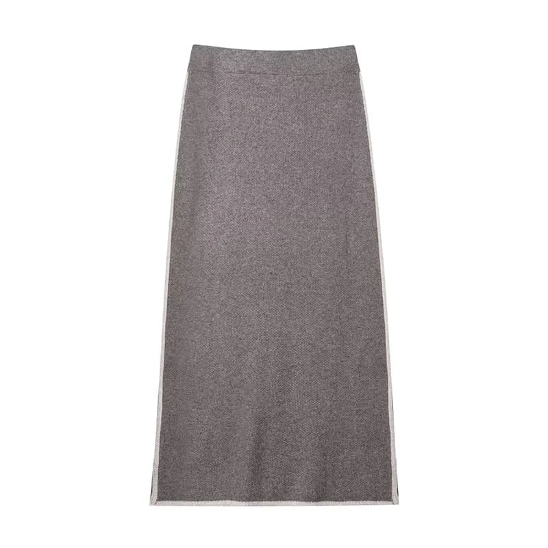 Ensemble pull Chic à col roulé et jupe longue pour femme, pull ample tricoté gris, jupe doublée, ten