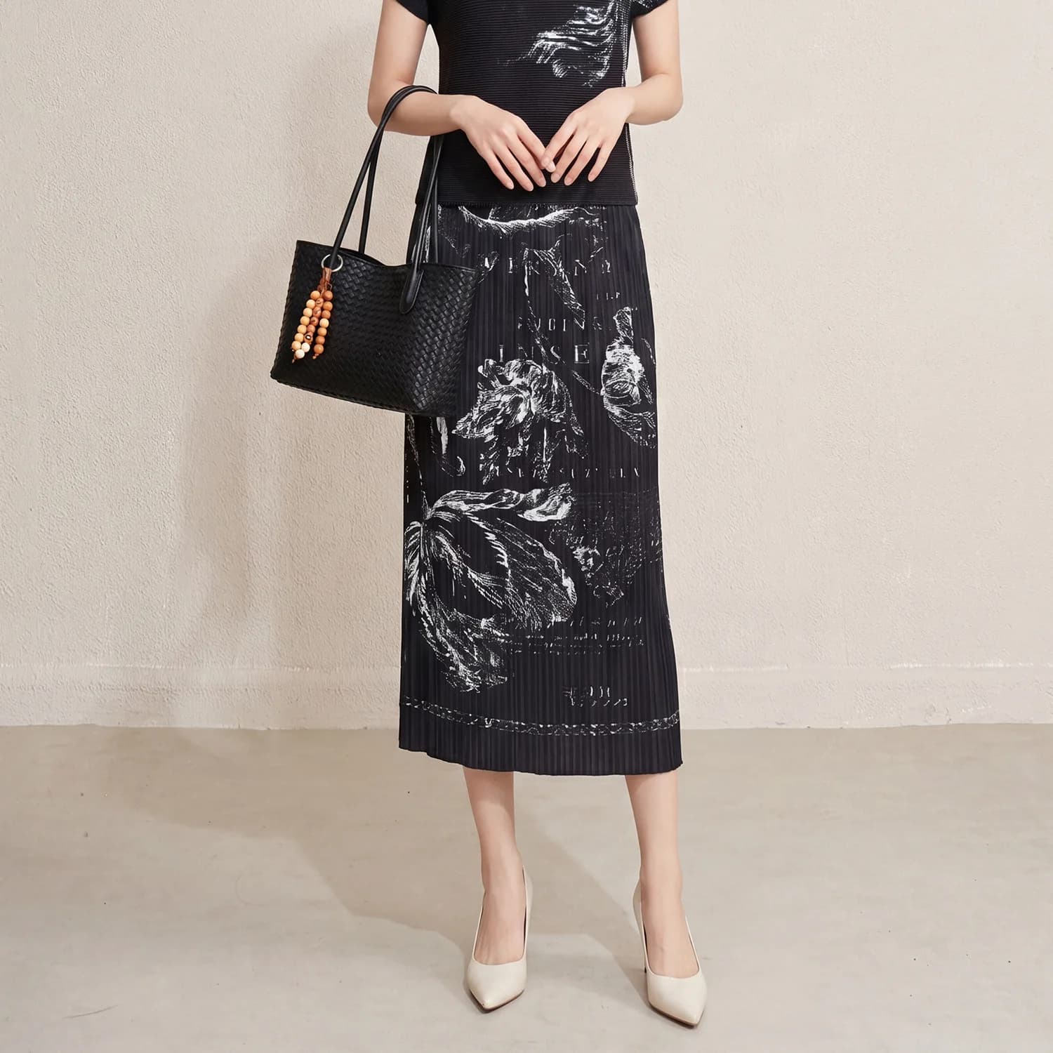 Jupe midi slim fit pour femme, nouvelle collection été, imprimée, plissée, fine, droite, taille haut