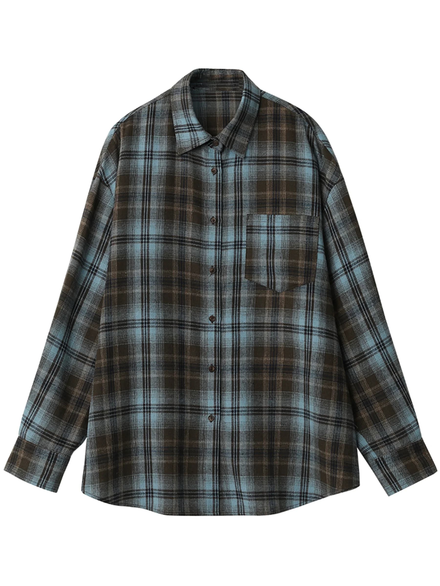 CHIC VEN femmes chemise à manches longues ample décontracté brossé chemise à carreaux manteau mi lon