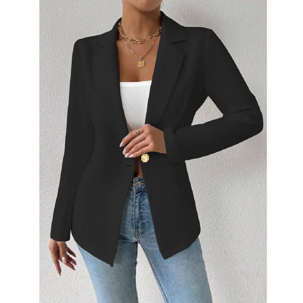 Blazer élégant à manches longues pour femmes, couleur unie, formel, ensemble de travail de bureau, v