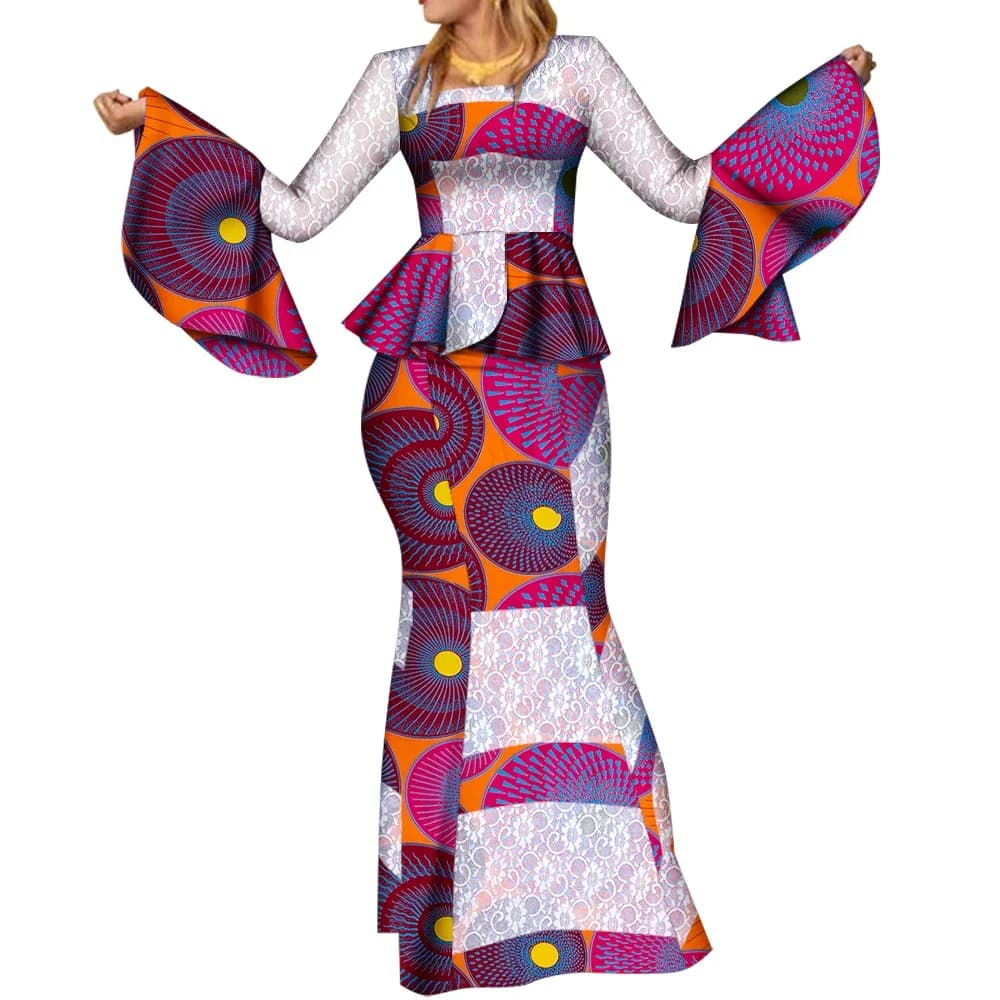 Ensemble jupe et haut africains pour femmes, vêtements College africains, grande taille, WY8400, 2 p