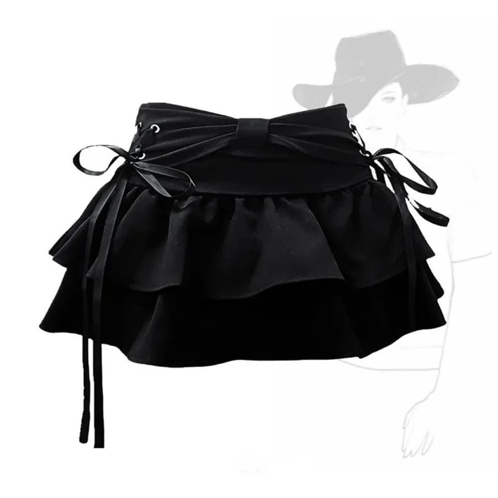Mini jupe en jean gothique pour femmes, Streetwear américain, Vêtements sexy, Ligne A, Vintage, Noeu