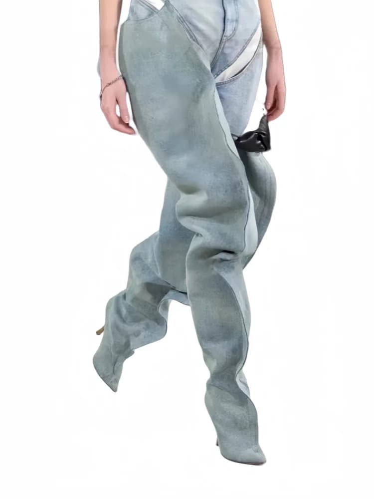 Cuissardes hautes pour femmes, talons aiguilles à jambes larges, bottes hautes à bout pointu, mode é