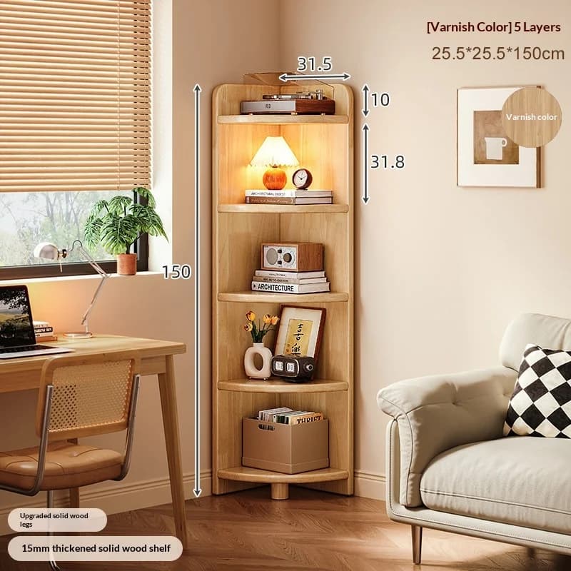 Étagère d'angle triangulaire étroite en bois massif, armoire de rangement en forme d'éventail, bibli
