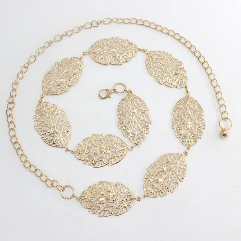 Ceinture ronde en métal pour femmes, élégante, rétro, or, argent, sculpté, chaîne ajourée, longues,