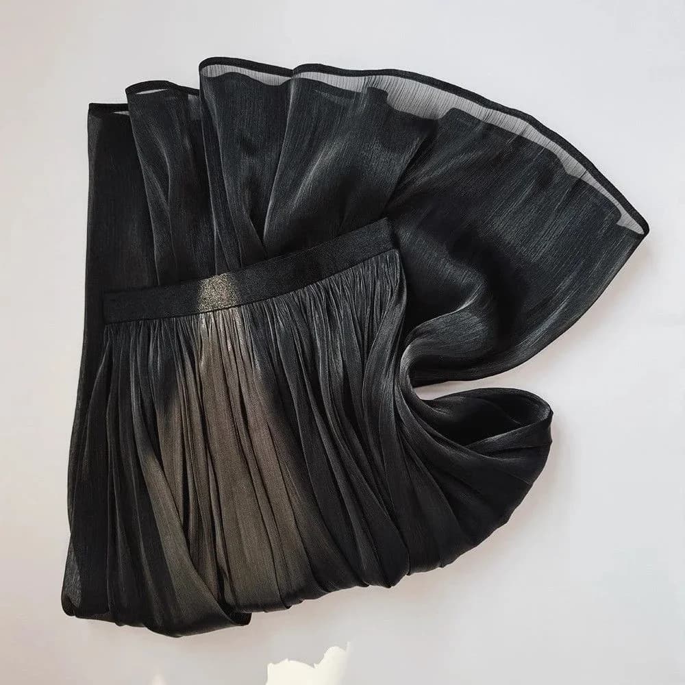 Jupe longue plissée en mousseline transparente pour femme, coupe évasée fluide