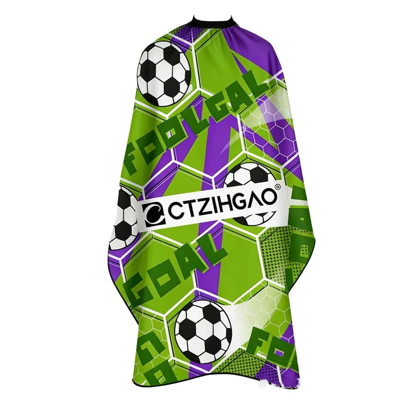 Cape de Barbier Professionnelle Imprimé Football/Soccer, Robe de Coiffure Imperméable pour Salon, Ti