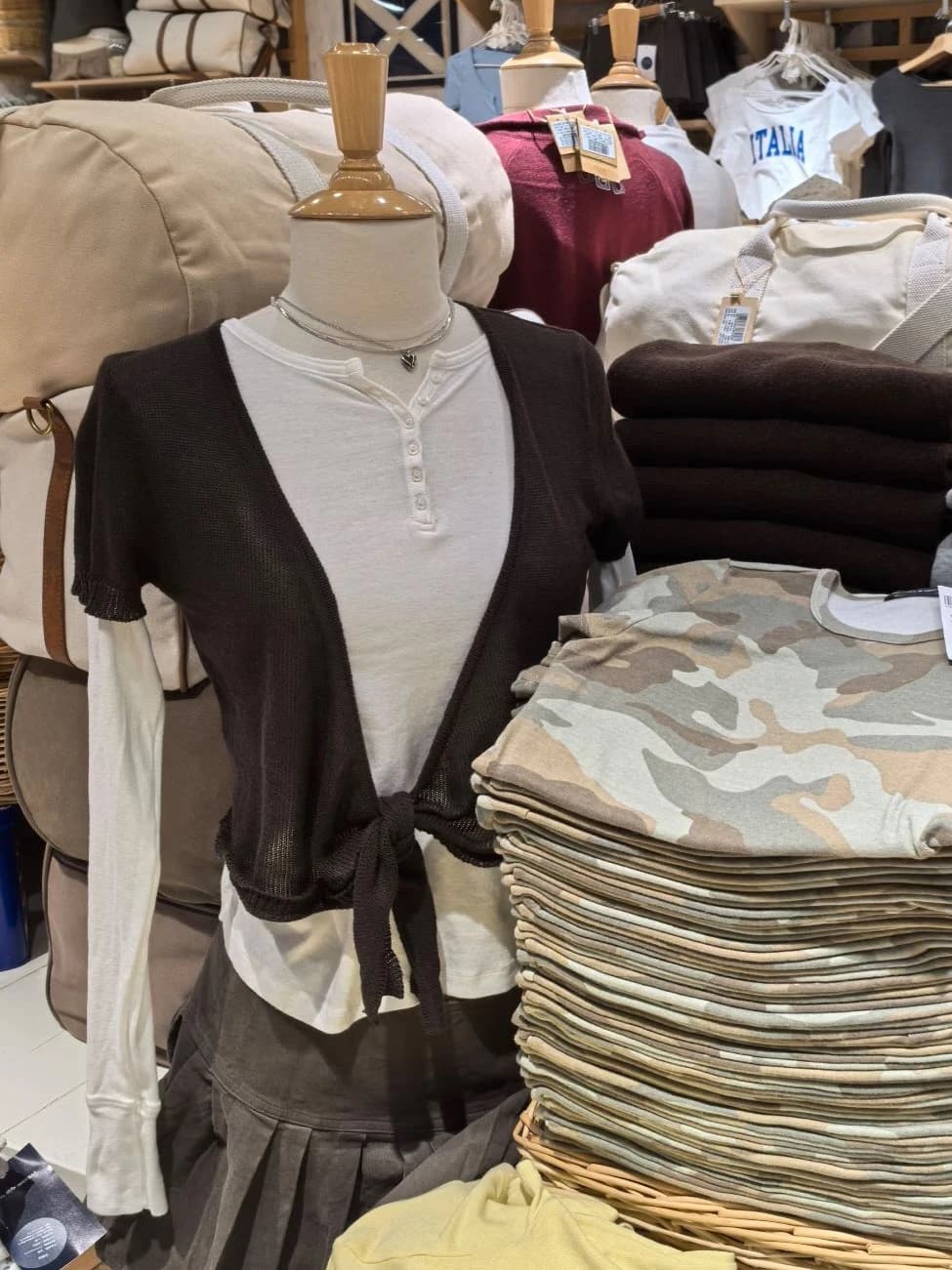 Marron Wrap tricots femme coton à lacets recadrée Smock décontracté Simple solide doux à manches cou