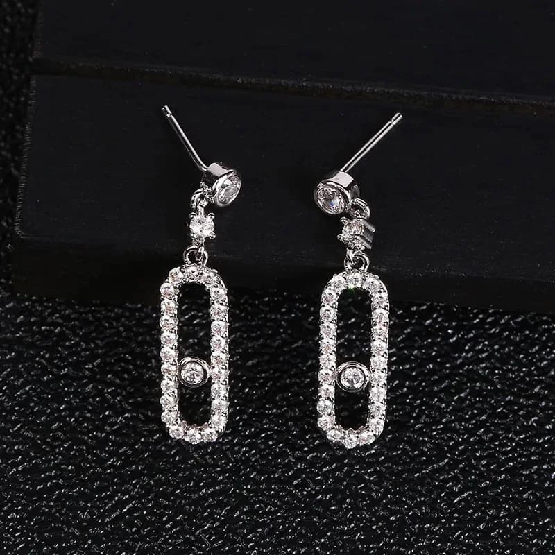 Boucles d'oreilles pendantes élégantes en forme de losange géométrique de style européen avec chaîne