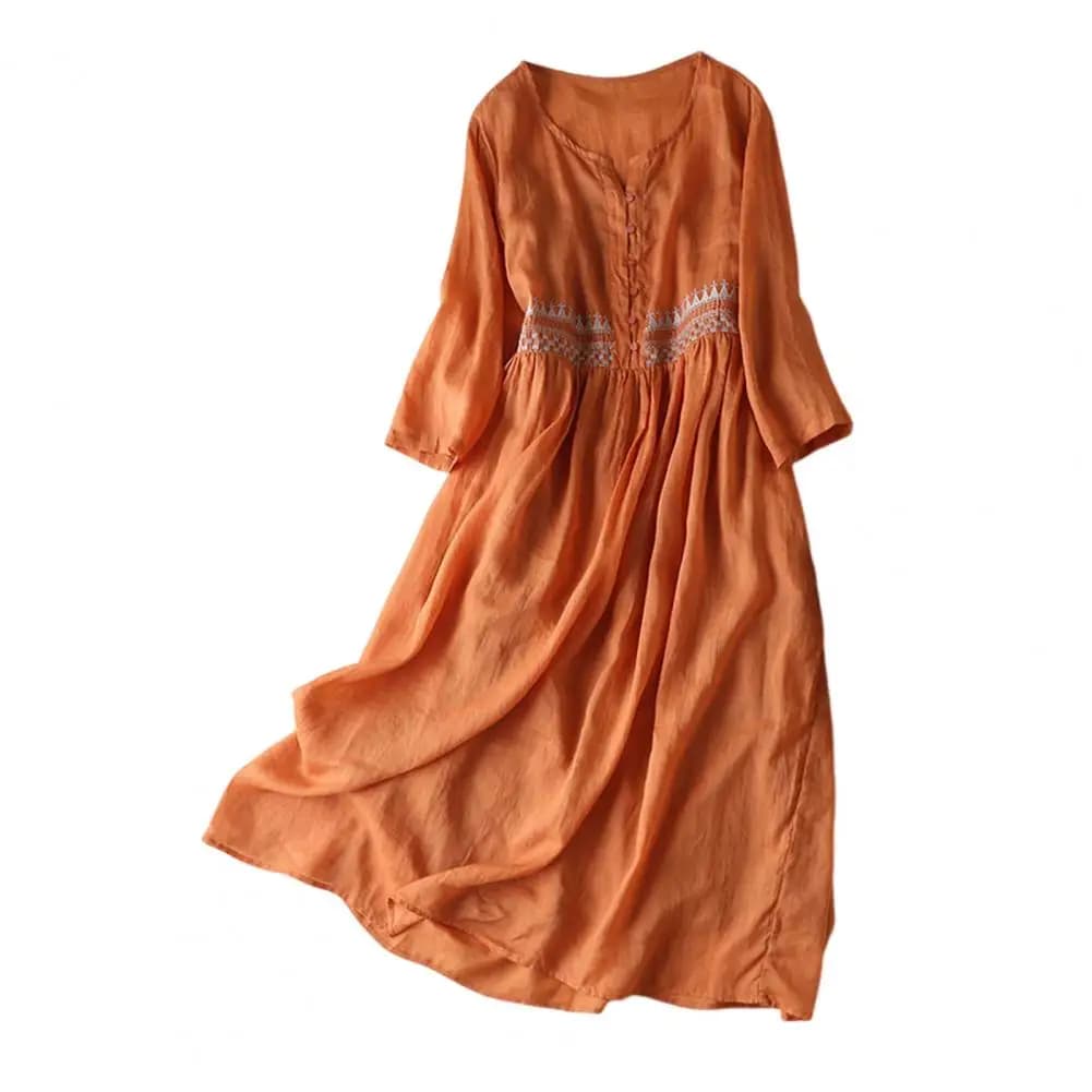 Robe mi-longue ample brodée pour femmes, nouvelle manches, col rond, élégante, légère, pour la plage