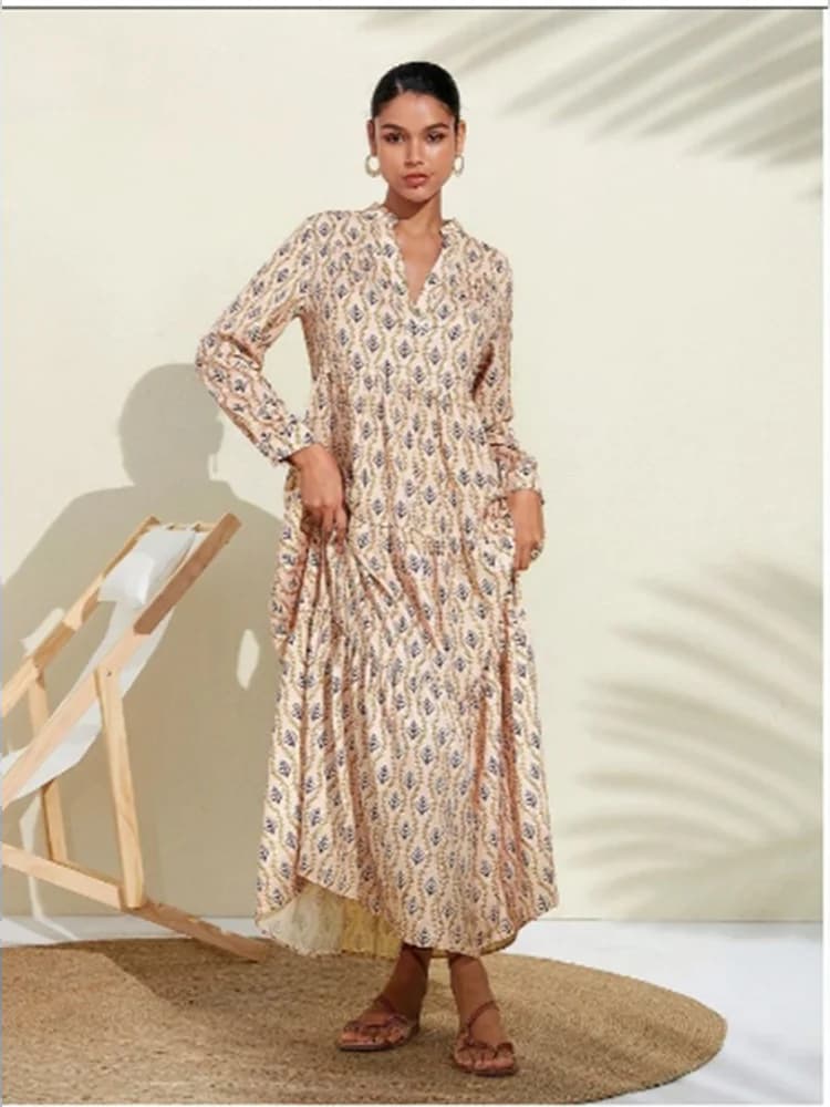 Robe imprimée à manches longues et col en V pour femmes, robes d'automne élégantes, robe de soirée d