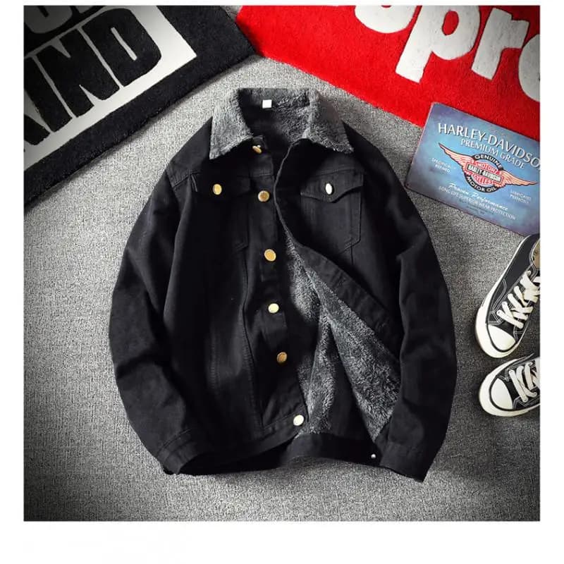 Veste en jean doublée polaire vintage pour homme, manches longues, style streetwear d'hiver, avec po