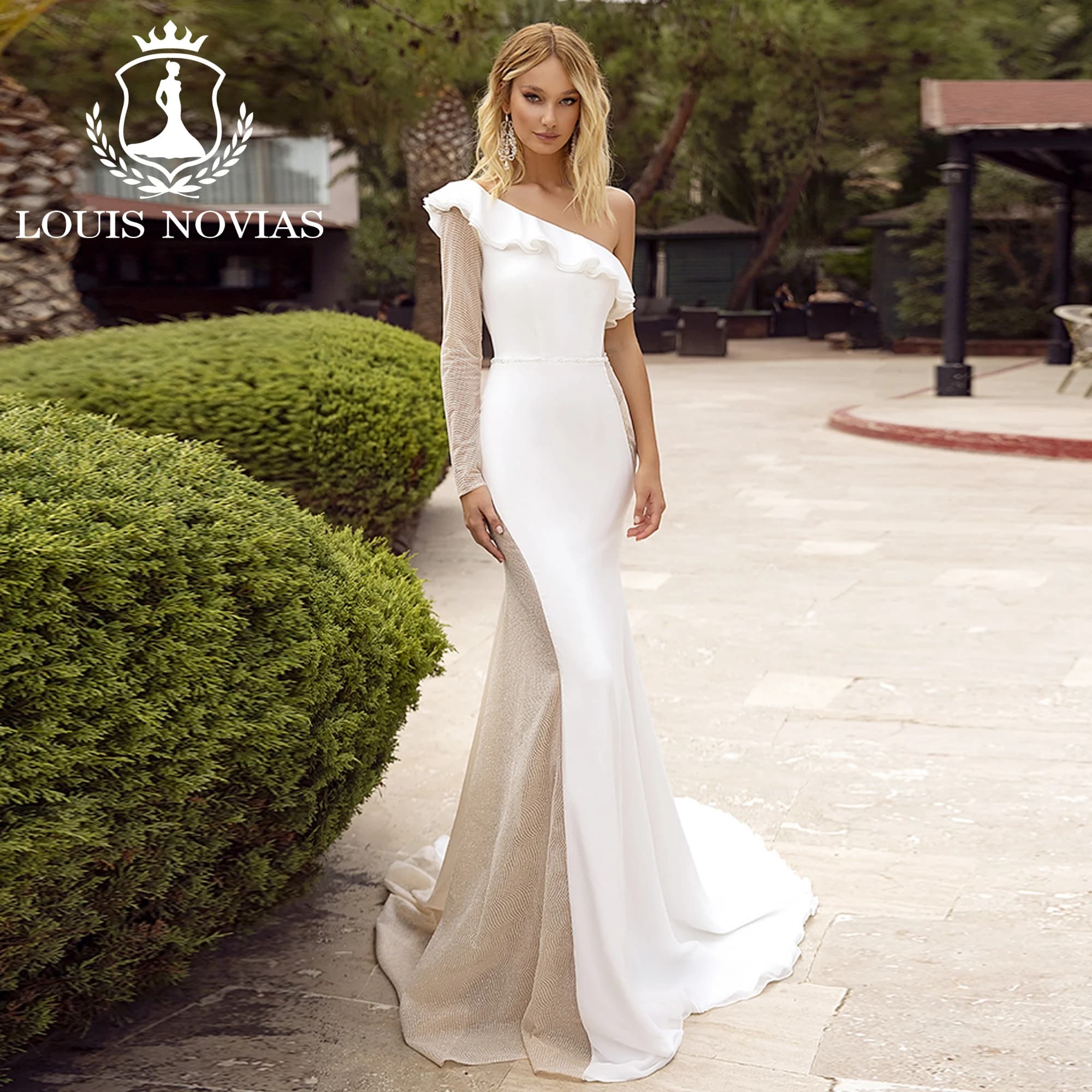 Modiis Navias-Robe de mariée sirène à manches longues, robe de mariée en satin, sexy, une initiative