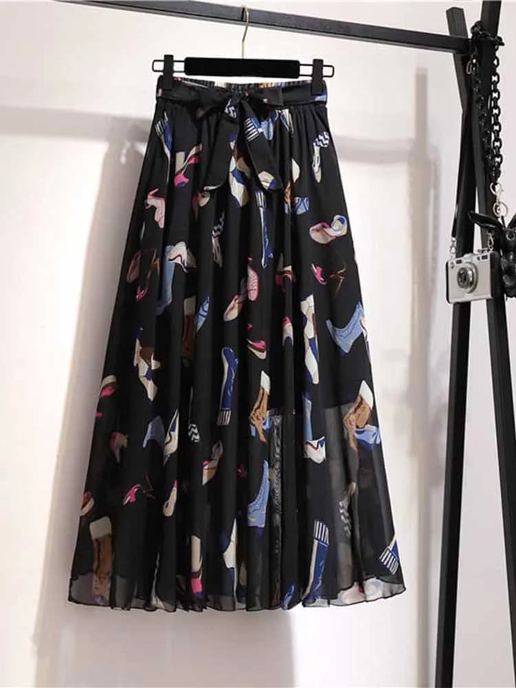 Jupe longue femmes pour printemps été dame Style coréen blanc noir en mousseline de soie soleil écol