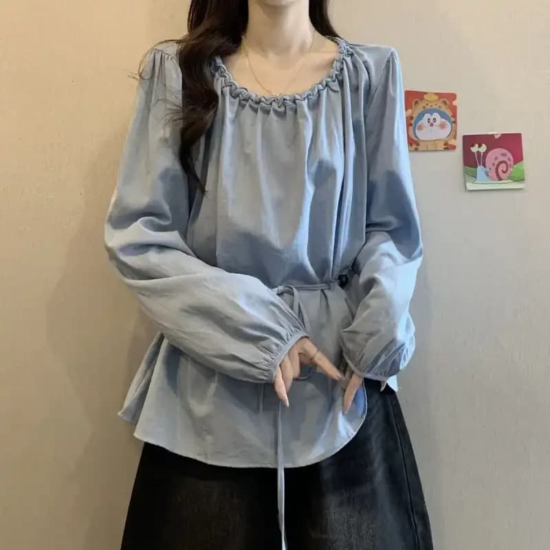 Chemise Slim à manches longues pour femmes, nouveau Style d'automne, taille perlée, chemisiers Chic
