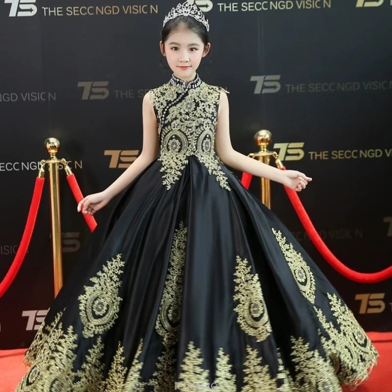 Robe longue brodée à fleurs pour filles, vêtements de mariage pour enfants, motif d'ananas en dentel