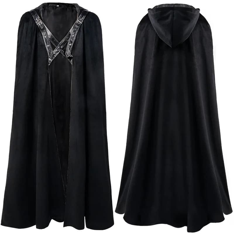 Cape à capuche médiévale pour hommes adultes, Cosplay, longue Cape noire, gothique, Viking, manteau