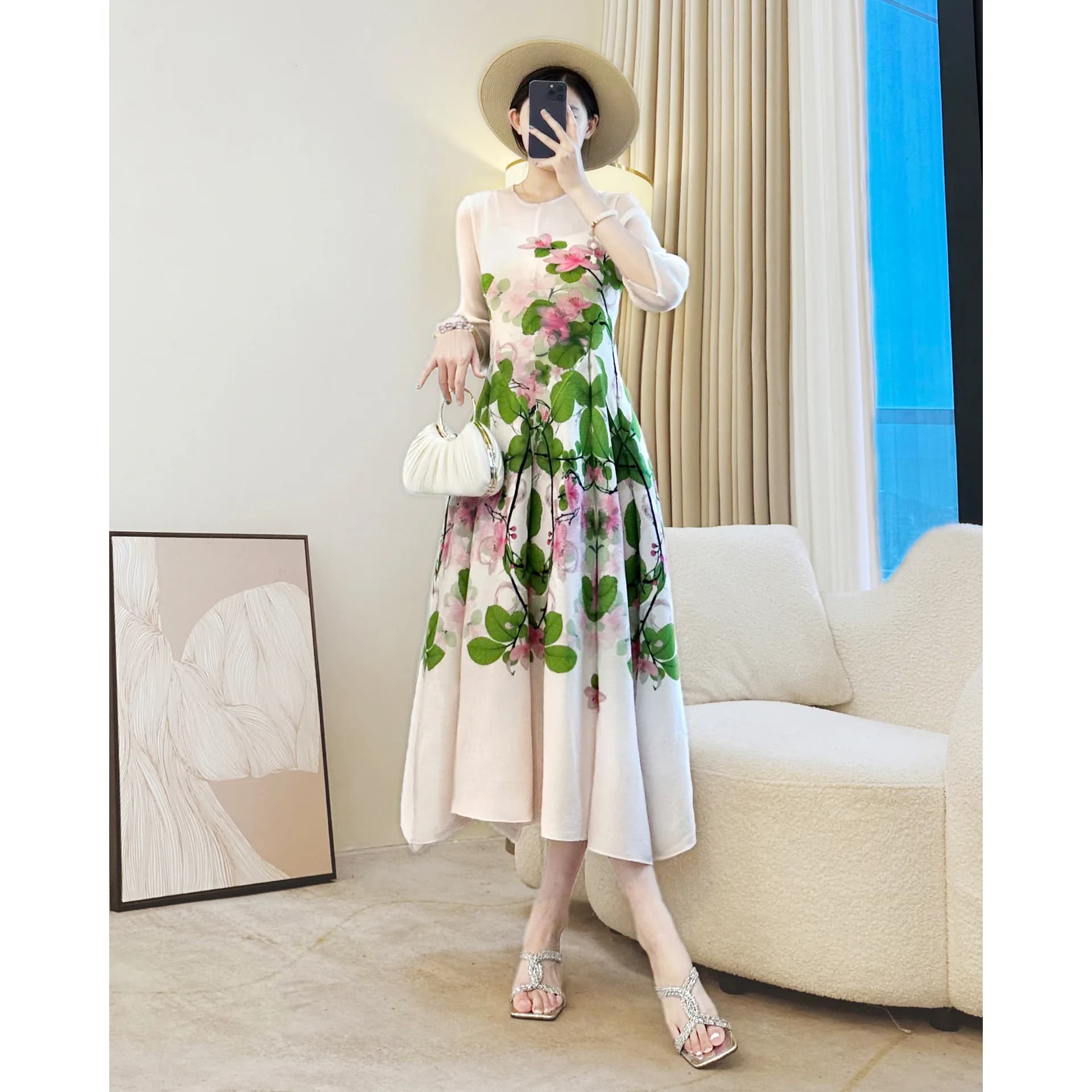 Robe longue à imprimé Floral pour femmes, élégante, Vintage, ligne a, mi-longue, tenue de vacances,