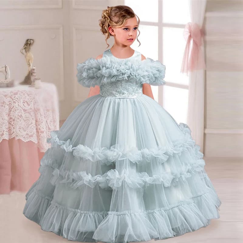 Robe longue brodée élégante pour filles, jupe panto, fleur, mariage, performance de piano, mariage,