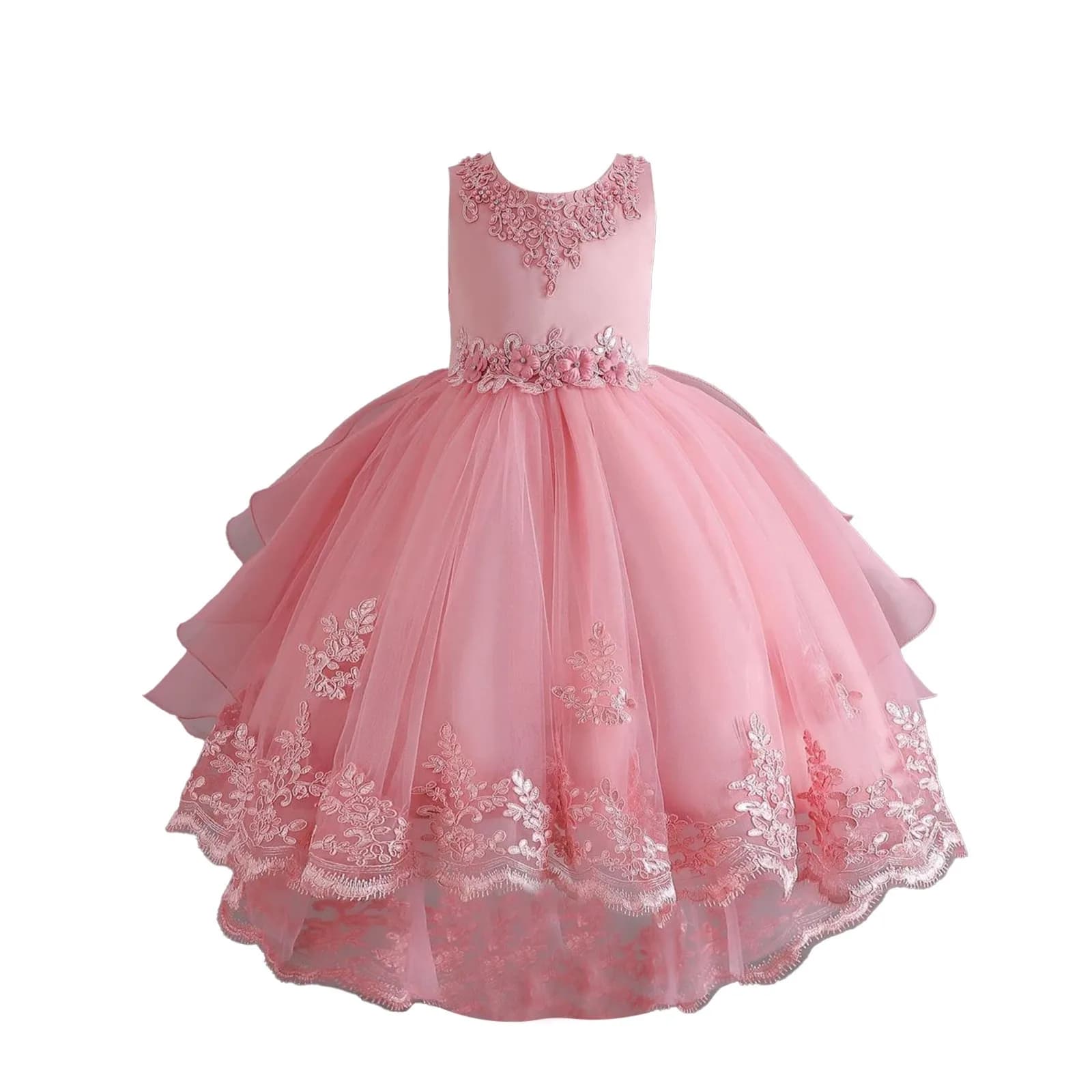 Robe de mariée à traîne pour enfants, robe de spectacle de piano pour enfants, robes longues pour fi