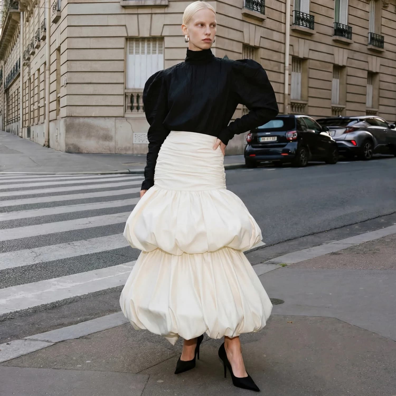 Jupe midi élégante beige à volants, nouvelle collection 2026, jupe longue femme à ourlet bouffant, t
