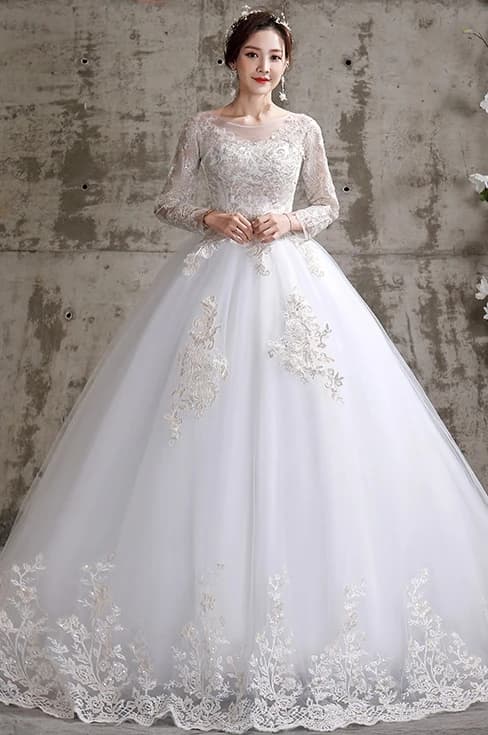 Robes de mariée en dentelle sur mesure, manches longues, robes éducatives personnalisées, luxe