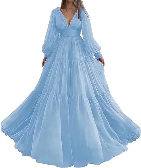 Robe de soirée formelle à manches longues bouffantes, robe de bal en Tulle pour femmes, robes de mar