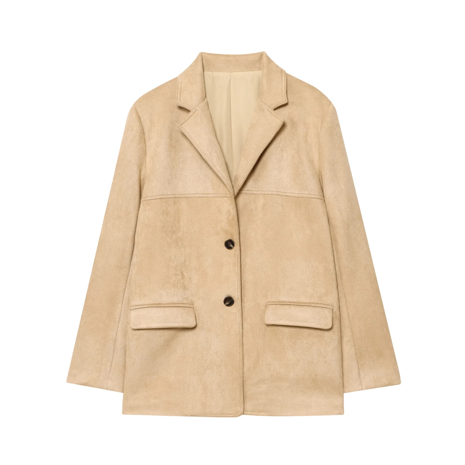 HH Manteau décontracté pour femme en faux daim kaki, à simple boutonnage, col à revers, manches long