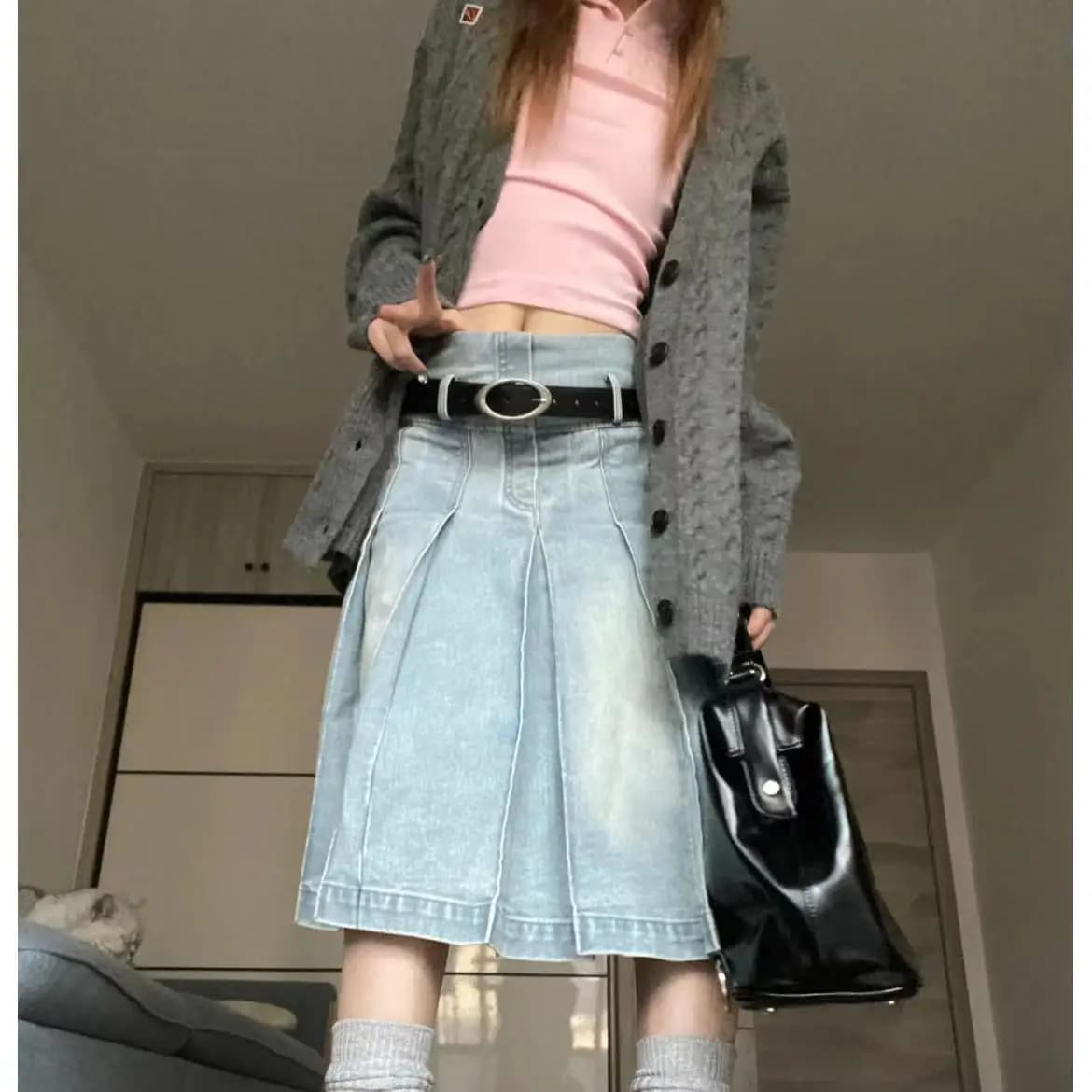 Jupe en jean en forme de A, style rétro japonais, jupe courte pour femmes, style collège