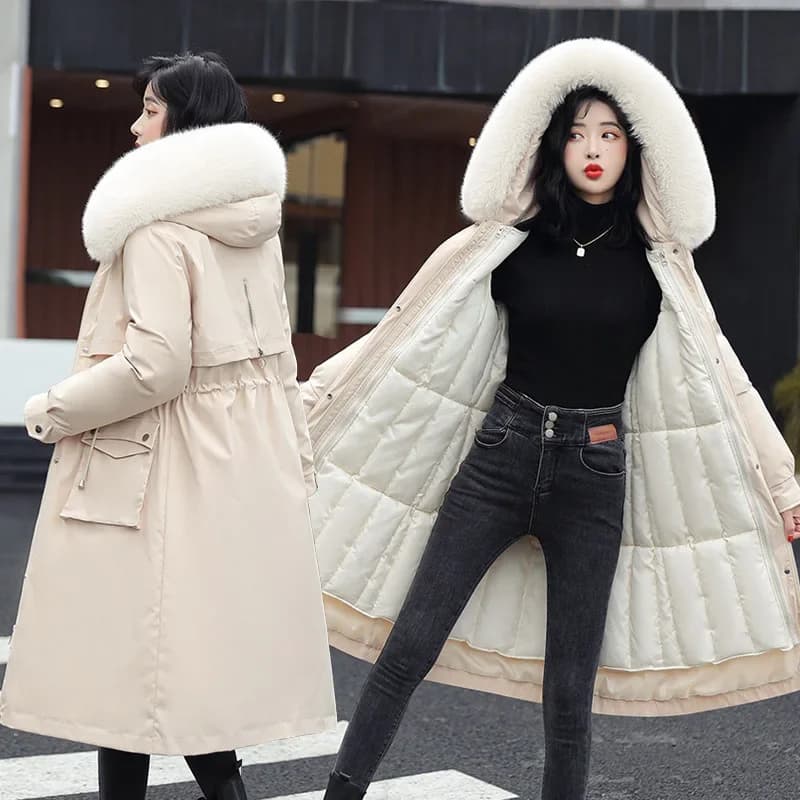 Veste d'hiver 2025 nouvelles femmes Parka vêtements Long manteau doublure en laine à capuche col de