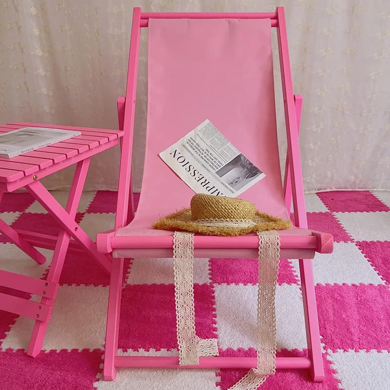 Chaise de plage rose personnalisée, chaise longue pliante en bois massif, siège de détente de Campin