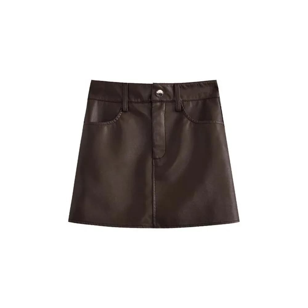 Jupe en cuir PU à fermeture éclair tendance, couleur unie, rétro, taille haute, jupe trapèze, automn