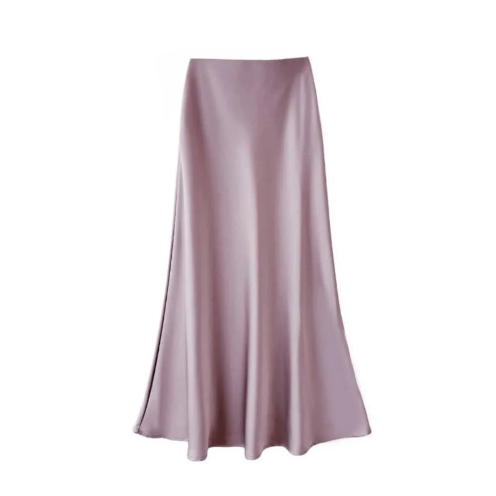 Jupe longue basique en satin de soie, coupe ajustée, taille haute, style mi-longue trapèze, Printemp