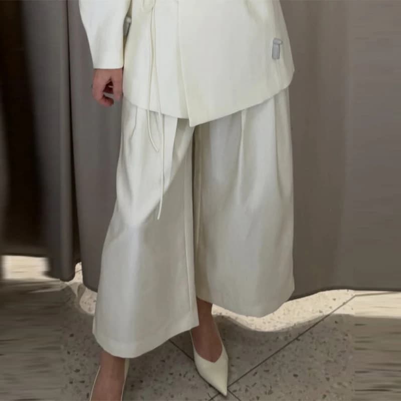 Ensemble chic décontracté pour femme : Manteau uni à lacets, pantalon long, veste à col en V et manc