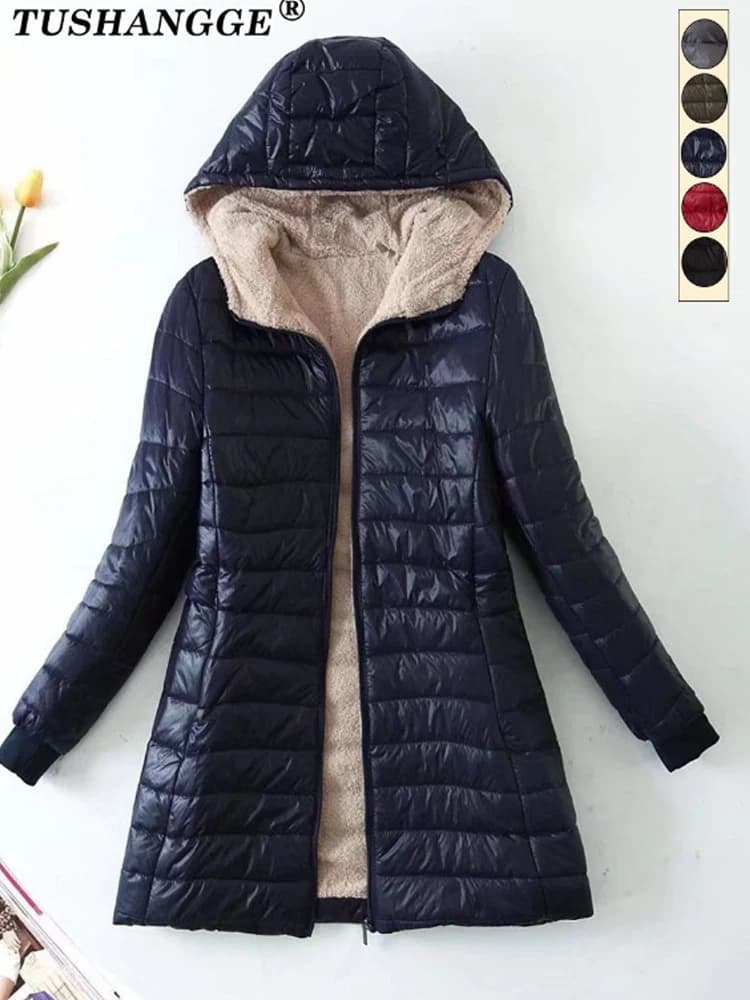 Nouvelle édition coréenne mi-longue à capuche femmes vestes automne hiver mi-longue bureau coton man
