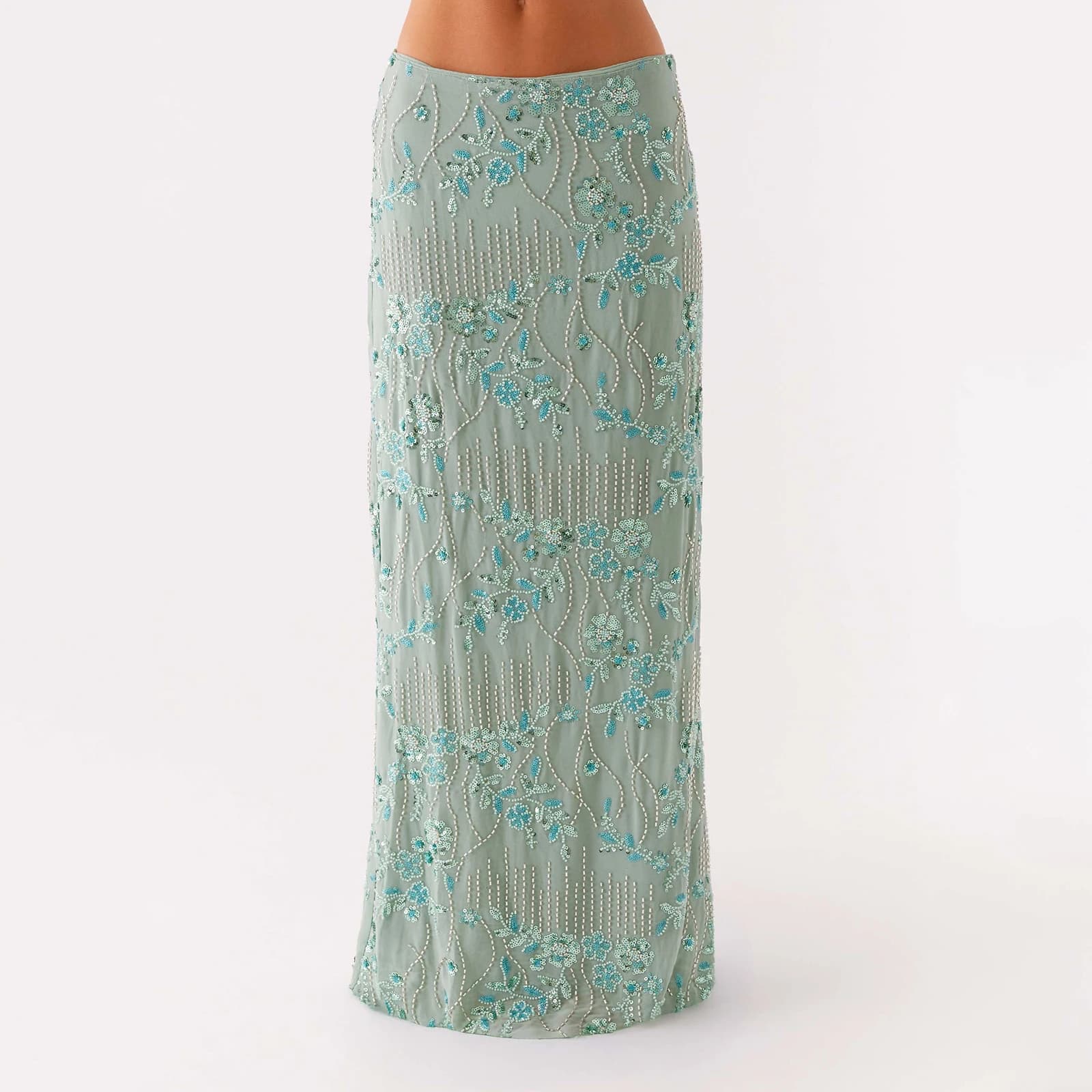 Jupe longue élégante à paillettes et perles pour femmes, jupe droite Maxi décontractée avec broderie