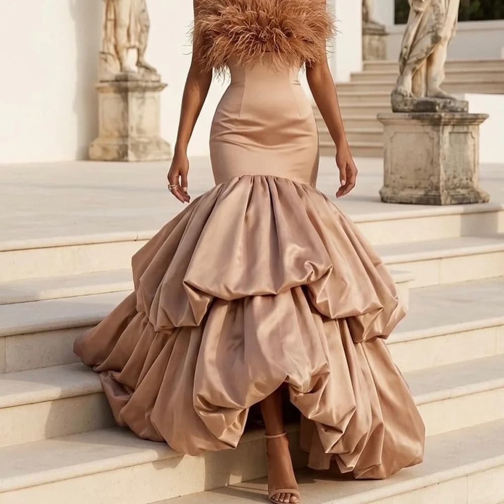 Jupe longue sirène élégante pour femme, taille haute, à volants, avec ourlet bulle, idéale pour les
