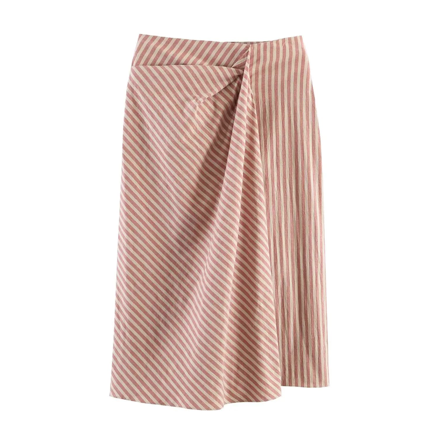 TFMLN 2026 Nouvelle jupe longue pour femme, taille haute, rayée, plissée, fendue, style streetwear v