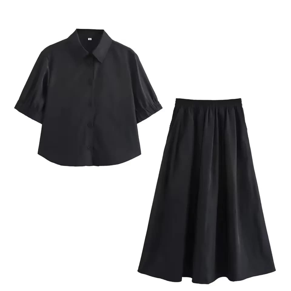 Ensemble jupe longue et chemises à manches courtes pour femmes, jupe plissée assortie décontractée,