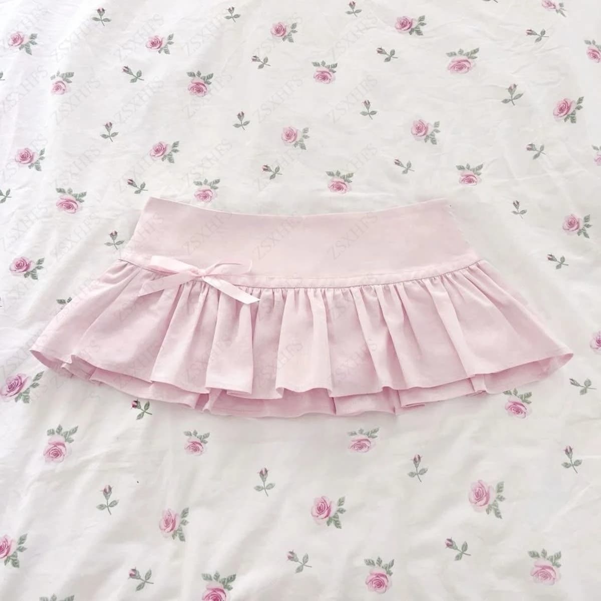 Jupes d'été Kawaii pour femmes, vêtements mignons, nœud rose, style fille douce, esthétique des anné
