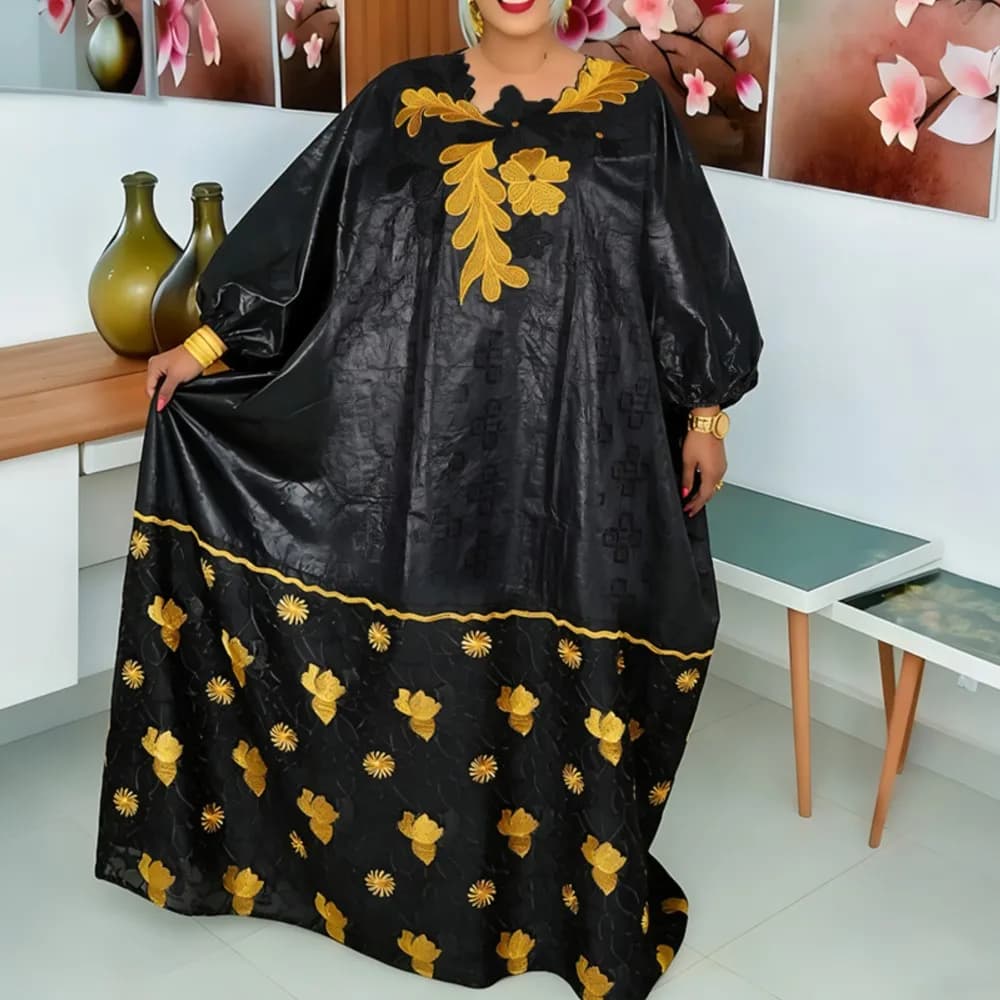 Robes Africaines 2026 pour Femme, Robe Kaftan Broderie Bazin Riche, Tenue Traditionnelle pour Mariag