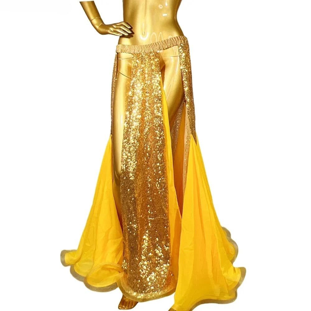 Jupe de costume Bellyylene à paillettes brillantes pour femmes et filles, jupe longue de danse du ve