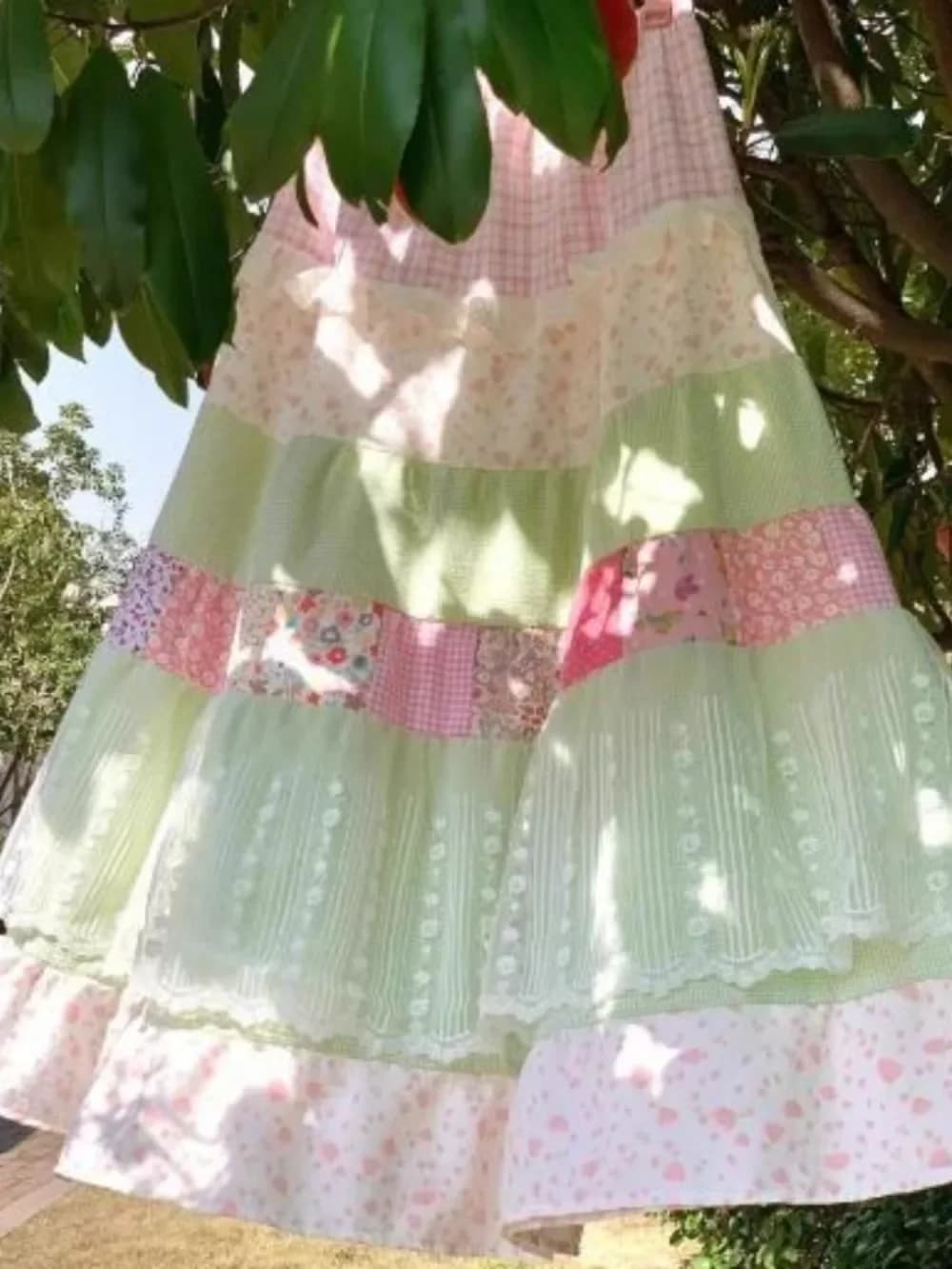 Japonais Vintage Patchwork dentelle fleur jupe imprimer nouvel été doux grande balançoire Falda mino