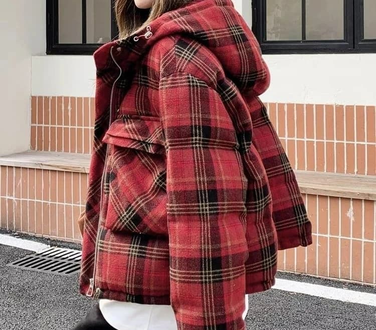 Veste courte en coton à carreaux rouge pour femme, nouveau Design, hiver 2025, 2025