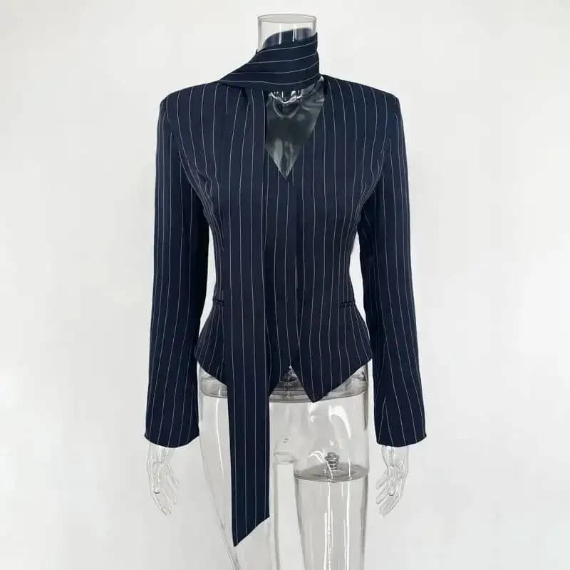 Ensemble de robe 3 pièces pour femmes, élégant, col en v, ruban rayé, Blazer, robe courte Slim, mode