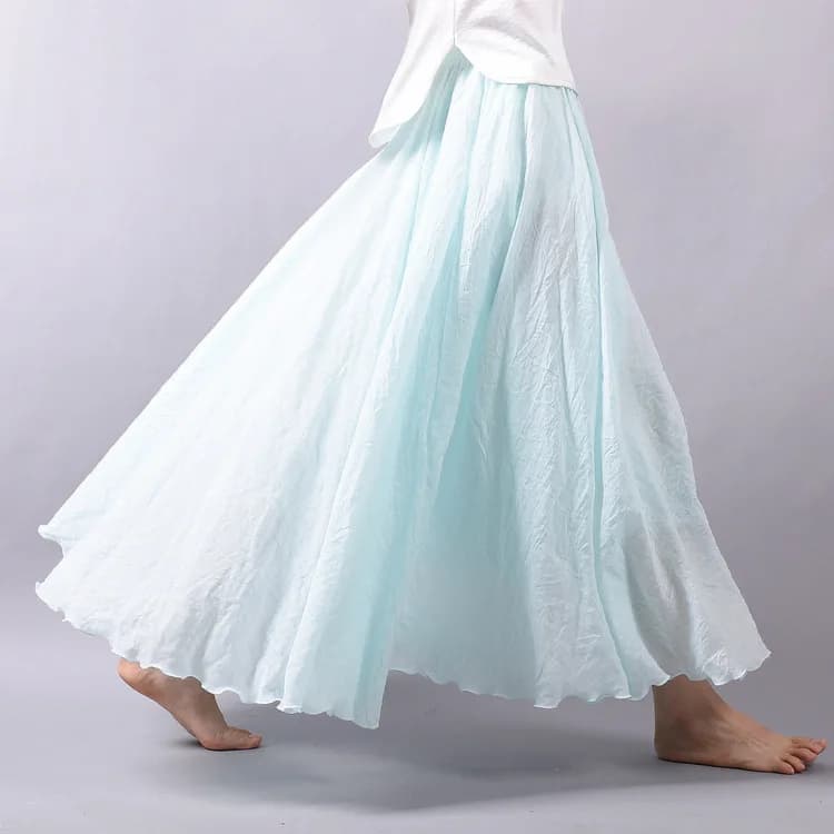 Jupe midi vintage en coton et lin, jupe longue évasée irrégulière à taille haute