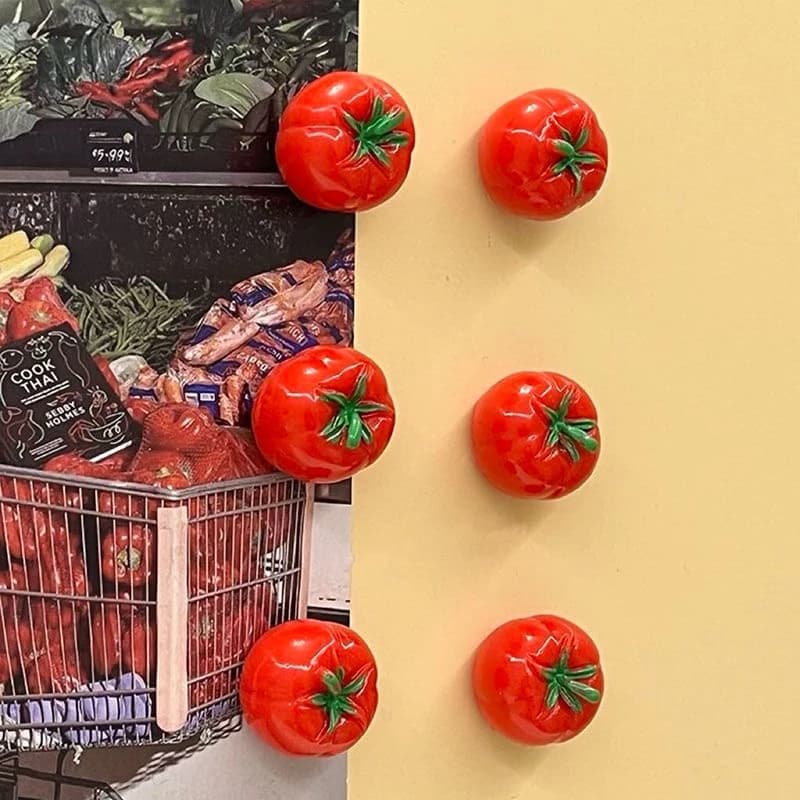 Mini aimant de réfrigérateur rouge tomate, 6 pièces, décor magnétique, simulation de nourriture, tab