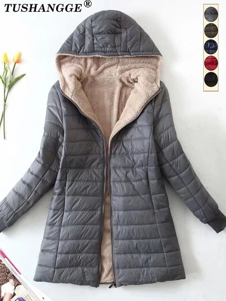 Nouvelle édition coréenne mi-longue à capuche femmes vestes automne hiver mi-longue bureau coton man