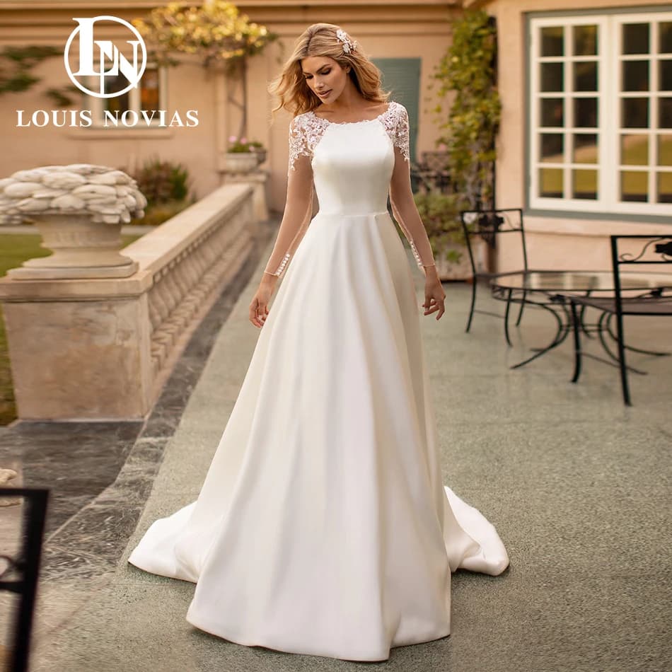 LOUIS NOVIAS robes De mariée à manches longues pour les femmes De haute qualité SCOOP Appliques Sati
