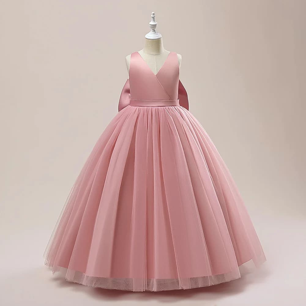 Robe longue de soirée élégante pour filles, robe de princesse de mariage pour enfants, col en v, rob